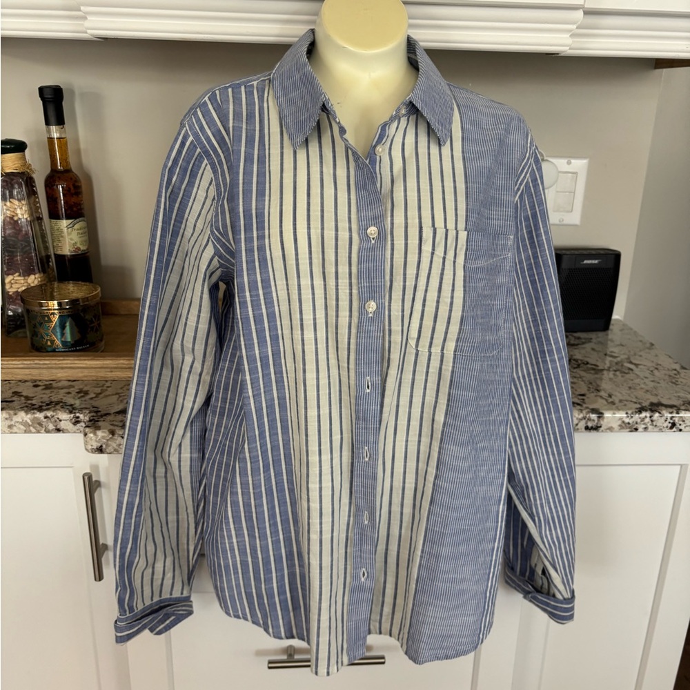 Blue and White Striped Women’s Shirt